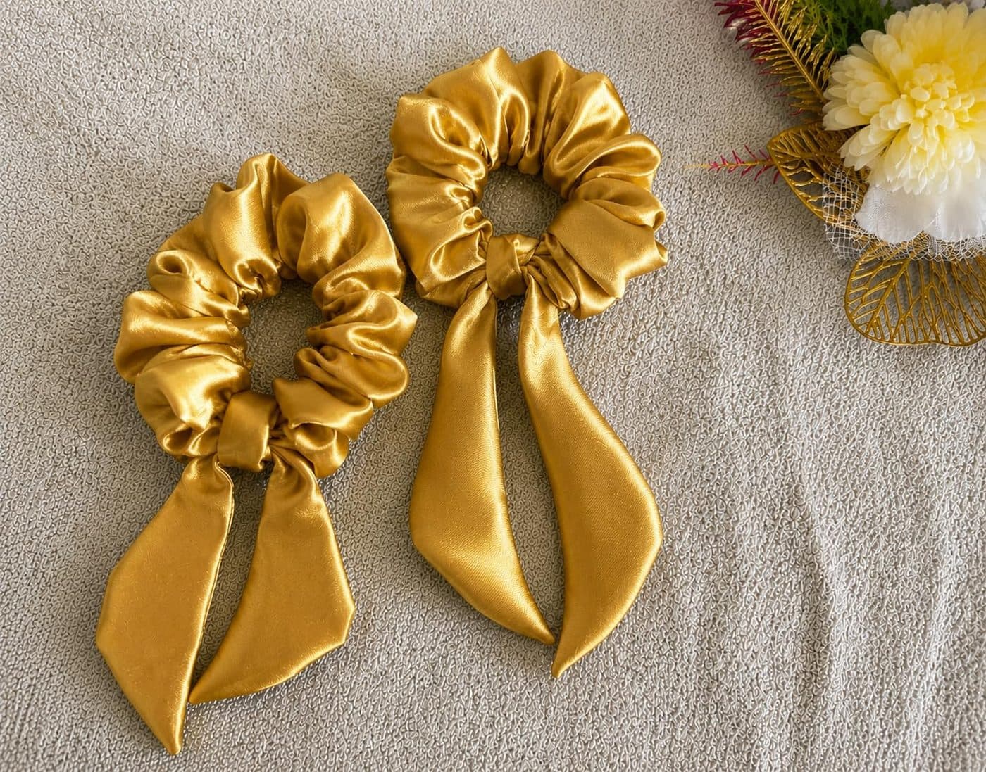 Satin Bunny Tail Scrunchies, gentle on hair, in seven colours