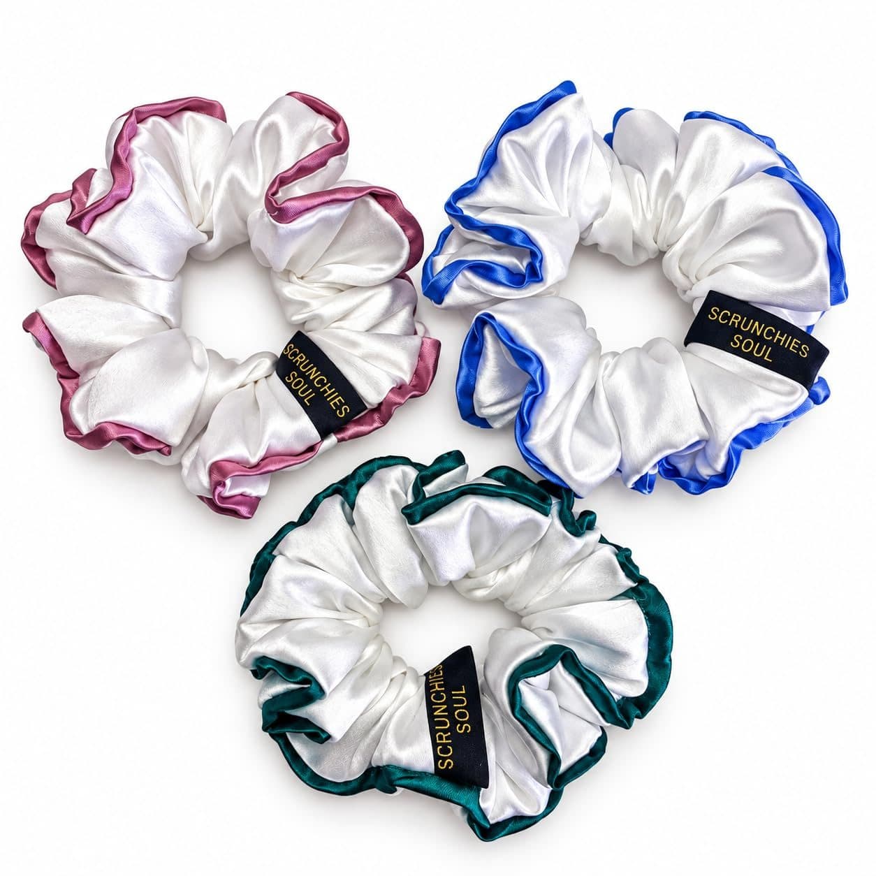 Elegant Satin Hair Scrunchies, pack of 3, three sets to choose from